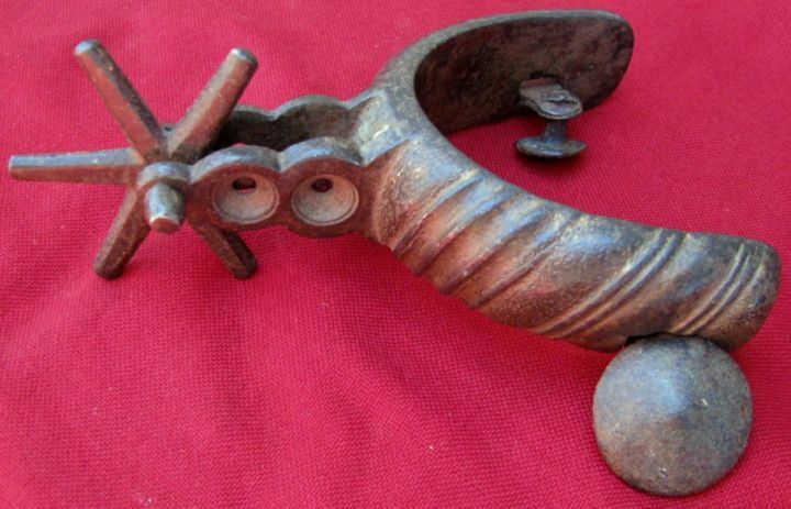 1800's ANTIQUE COMPLETE BIG & HEAVY SINGLE IRON ROPE PATTERN SPUR / PAPER WEIGHT