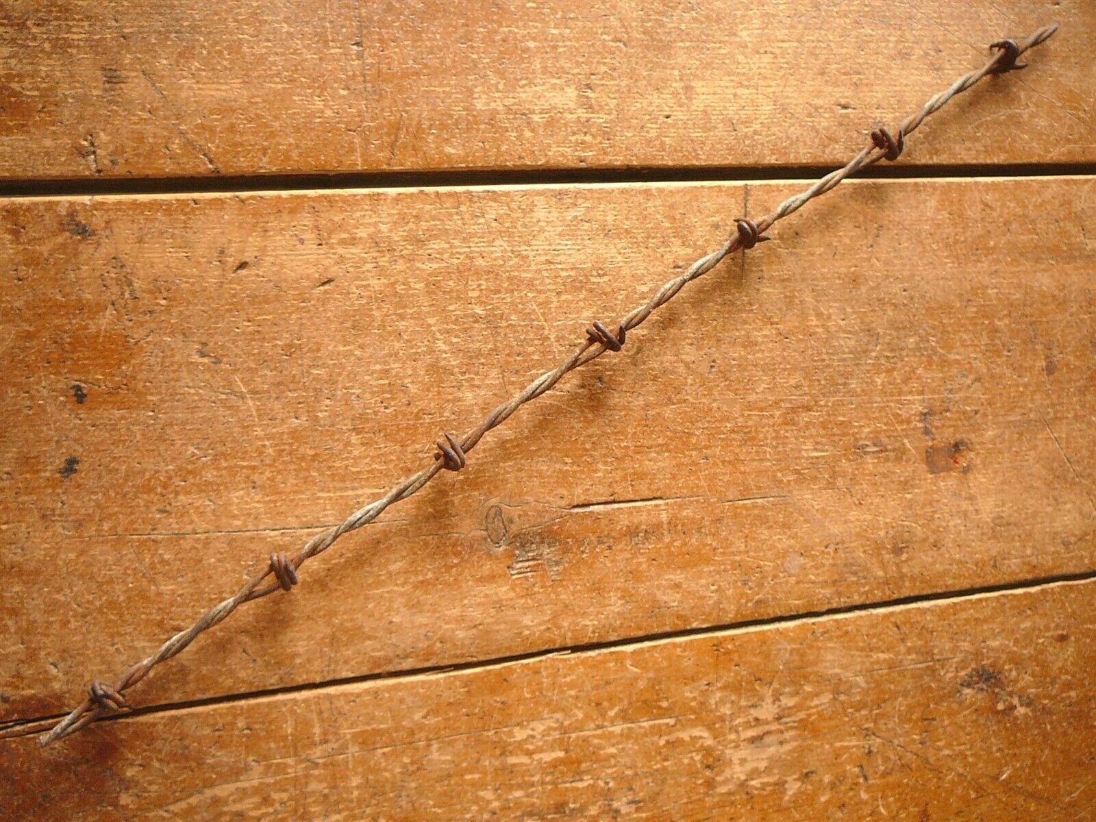 Haish Square S Walking Cane Black Barbs Galvanized Lines - Antique Barbed Wire